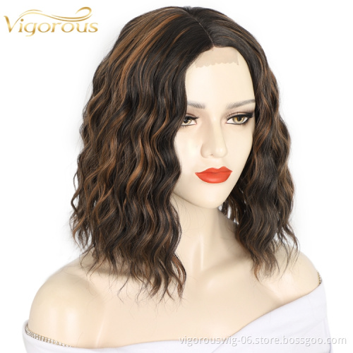 Vigorous Heat Resistant Futura Silk Short Bob For Black Women Wholesale High Temperature Synthetic Wigs Lace Front